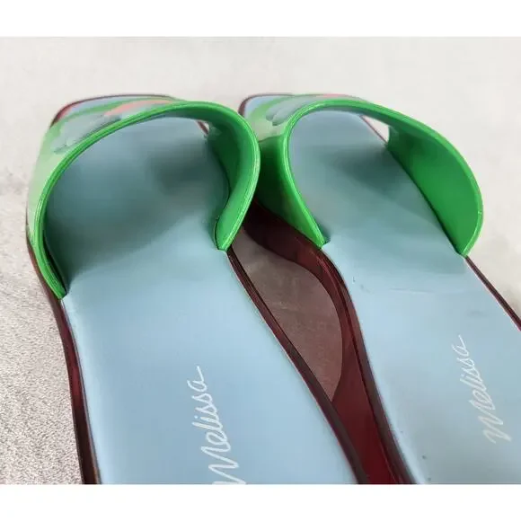 Lazy Oaf x Melissa Platform Slides Green Flower Sandals Chunky Heel Retro | 6 - Picture 7 of 13